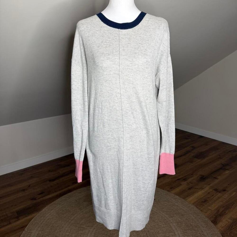 Boden Cashmere Wool Blend‎ Sweater Dress Grey Pink Trim Preppy Chic US 6